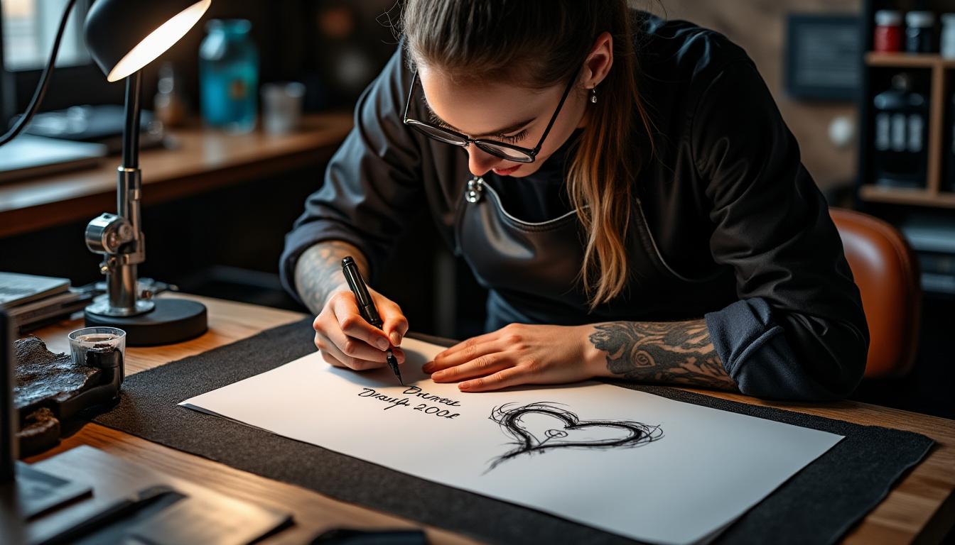 découvrez le tatouage cœur infini personnalisé avec un prénom ou une date, symbole parfait de l'amour éternel gravé en encre sur votre peau.