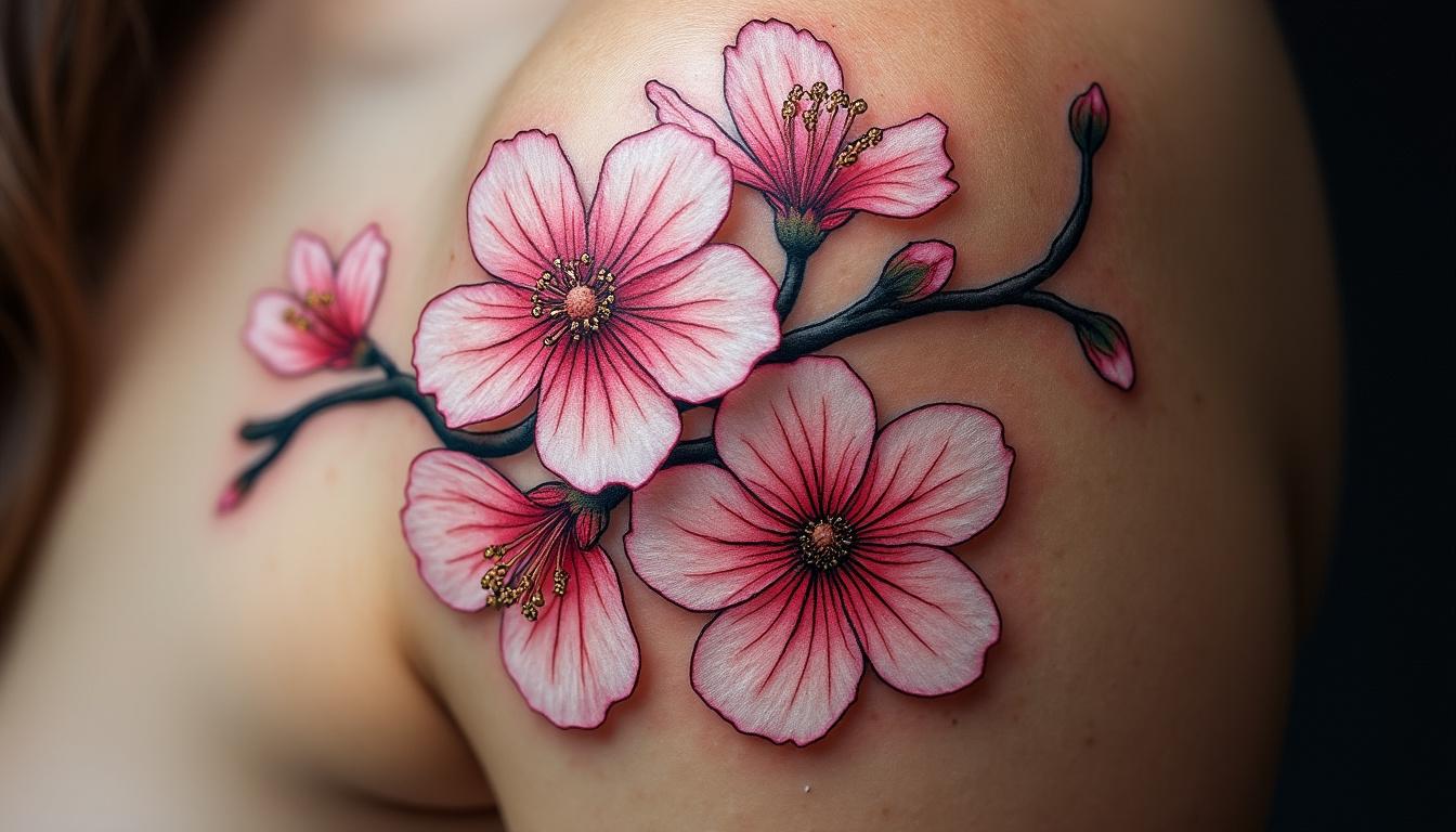 découvrez la beauté du tatouage fleur de cerisier, symbole d'élégance et de nature éphémère, parfait pour exprimer votre délicatesse et votre amour de la poésie naturelle.